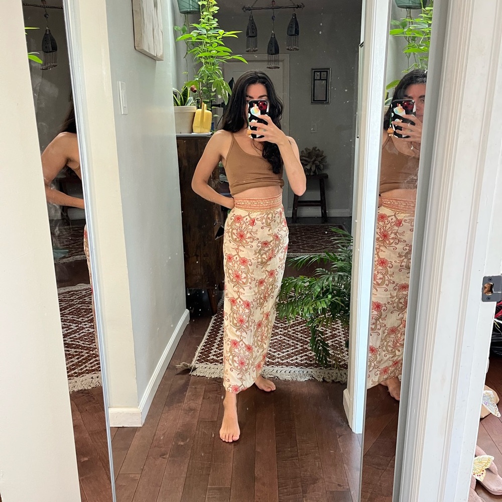 Savannah Morrow 100% Silk Floral Skirt with Side Slit